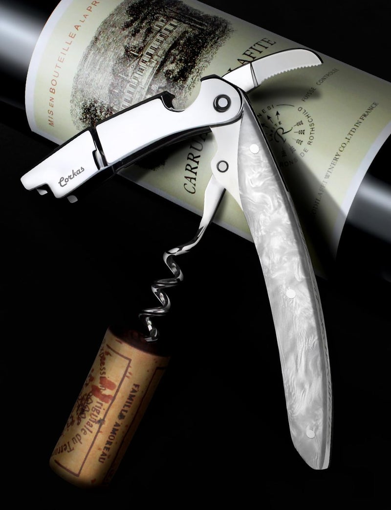 CORKAS Wine Key - Prestige Waiter Corkscrew with Moonstone Resin Handle, Handcrafted Wine Opener Manual with Double Hinged, Foil Cutter and Bottle Opener, Gifts for Sommelier, Bartenders, Servers - Image 5